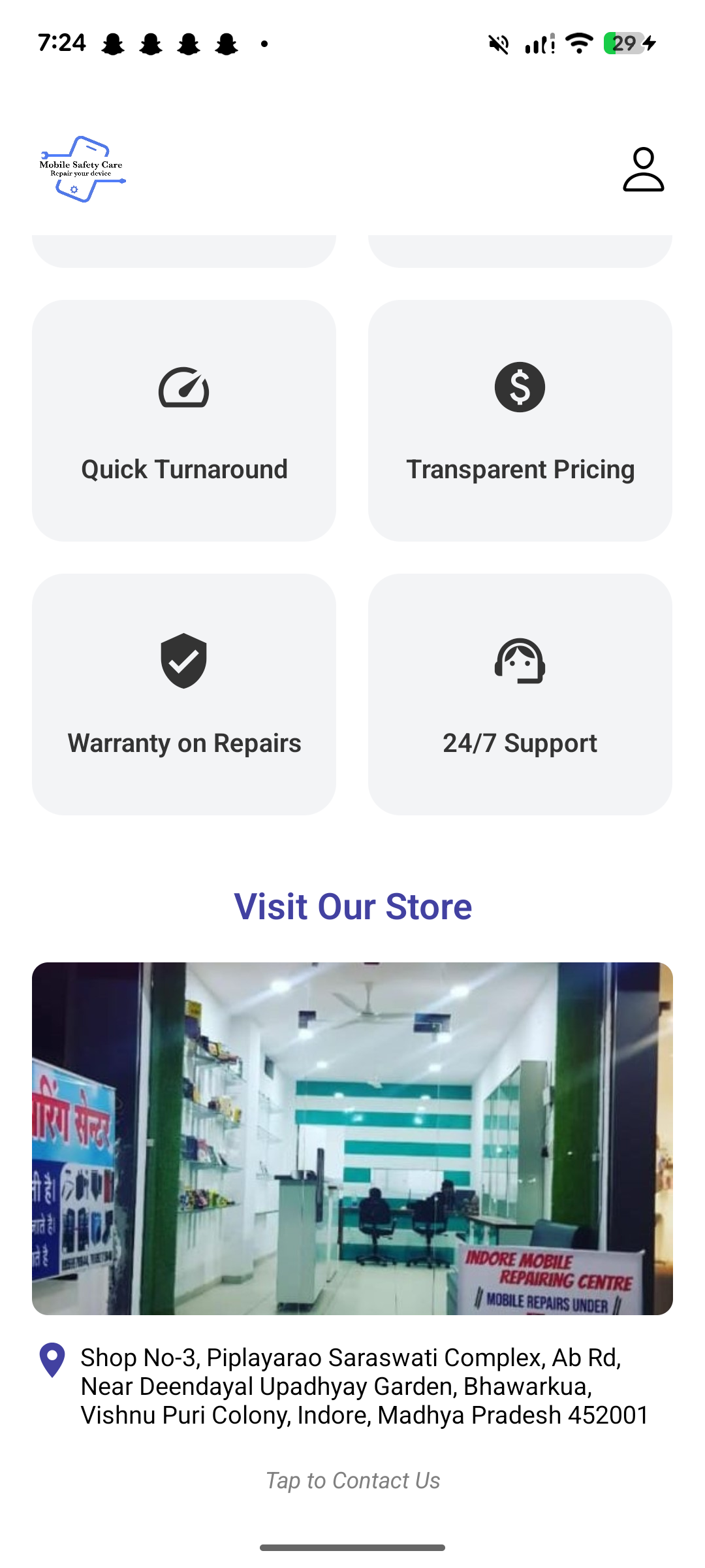 Mobile Safety Care App - Store Location Screen